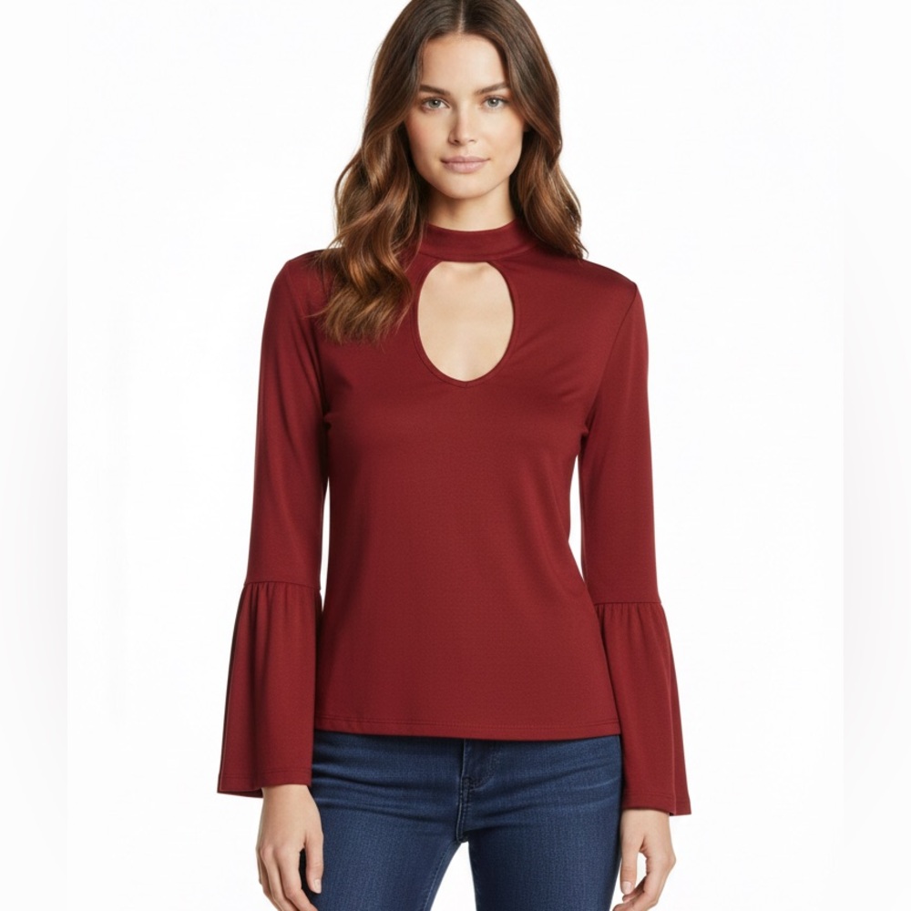 Haute Hippie keyhole burgundy blouse